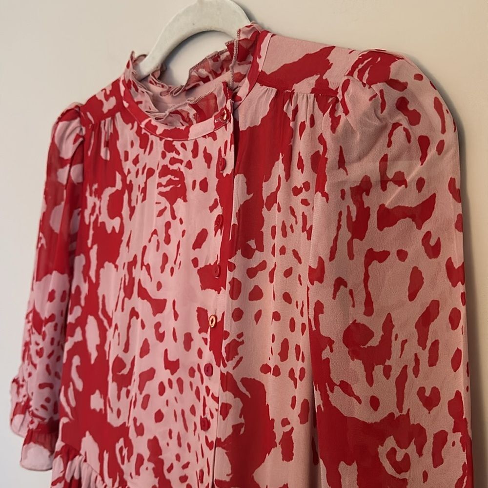 BA&SH Balearic Asymmetrical Dress Ruffled collar in Bordeaux Size 4US/XS NWT - Picture 4 of 16